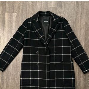 Madewell Hollis Double-breasted Windowpane Coat Black Gray S